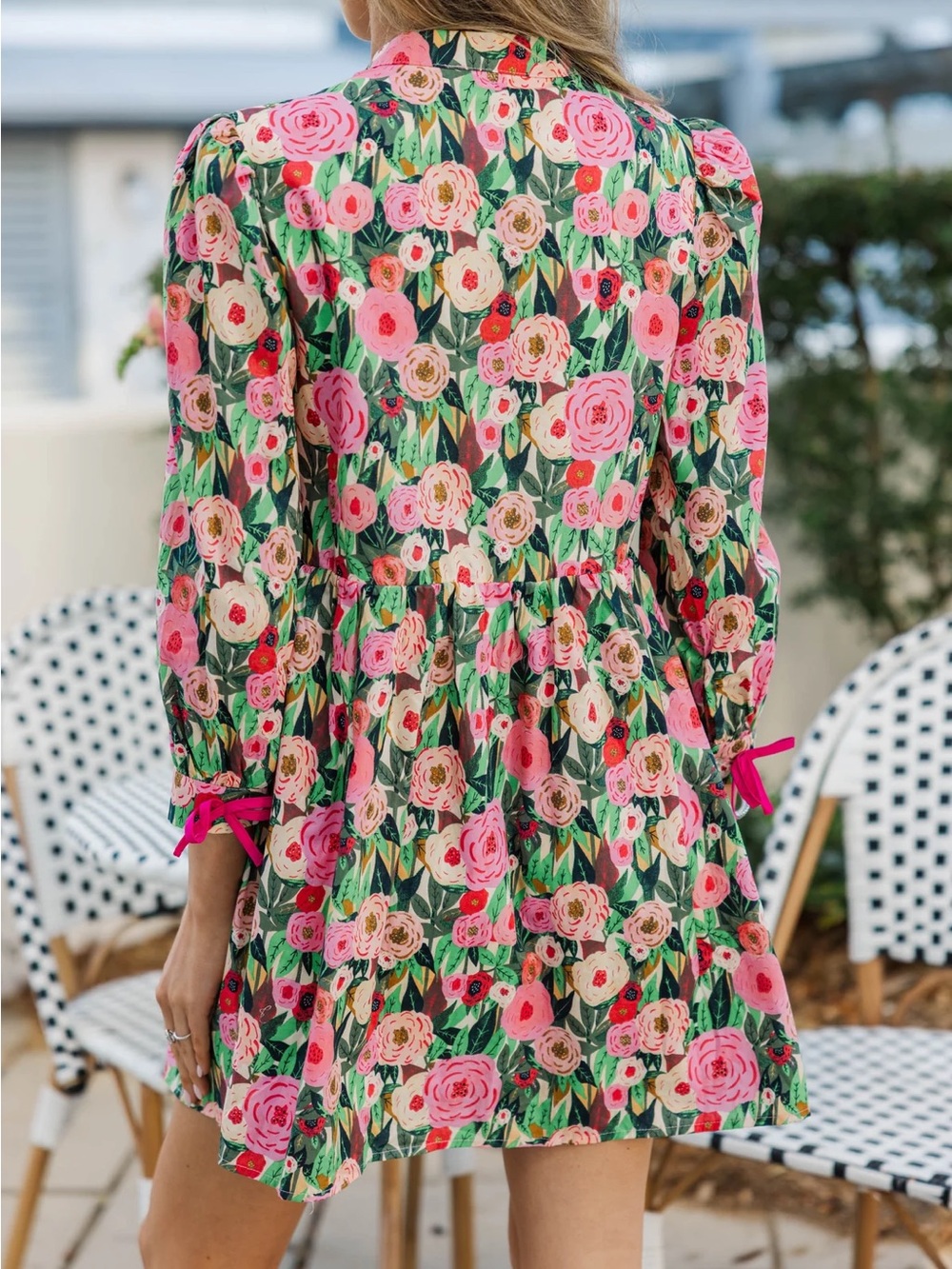 Shop the Mint | Floral Pink & Green Tie-Front Dress - Picture 2 of 10